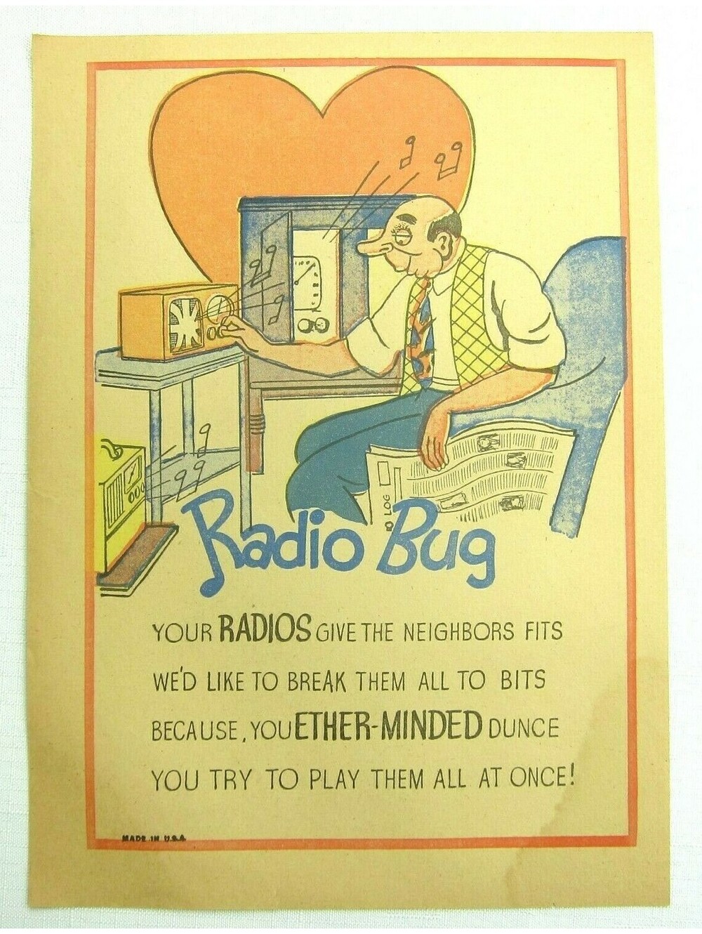 Vintage Vinegar Valentine Radio Bug Penny Dreadful Sarcasm Insult Poem Ephemera
